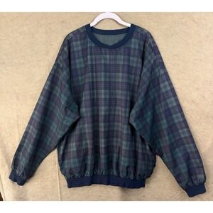Roche‎ Tartan Plaid Reversible Windbreaker Pullover Mens XL Blue Pockets Golf